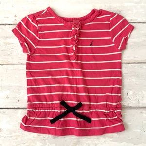 Nautica 3T Girls Pink Stripes Shirt Short Sleeves Kids Toddler Top 100% Cotton